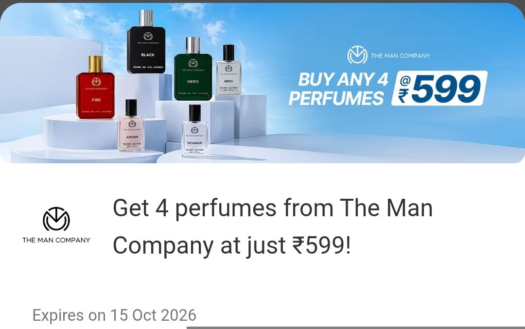Get 4 perfumes from THE MAN COMPANY FIRE Company at just ₹599!
