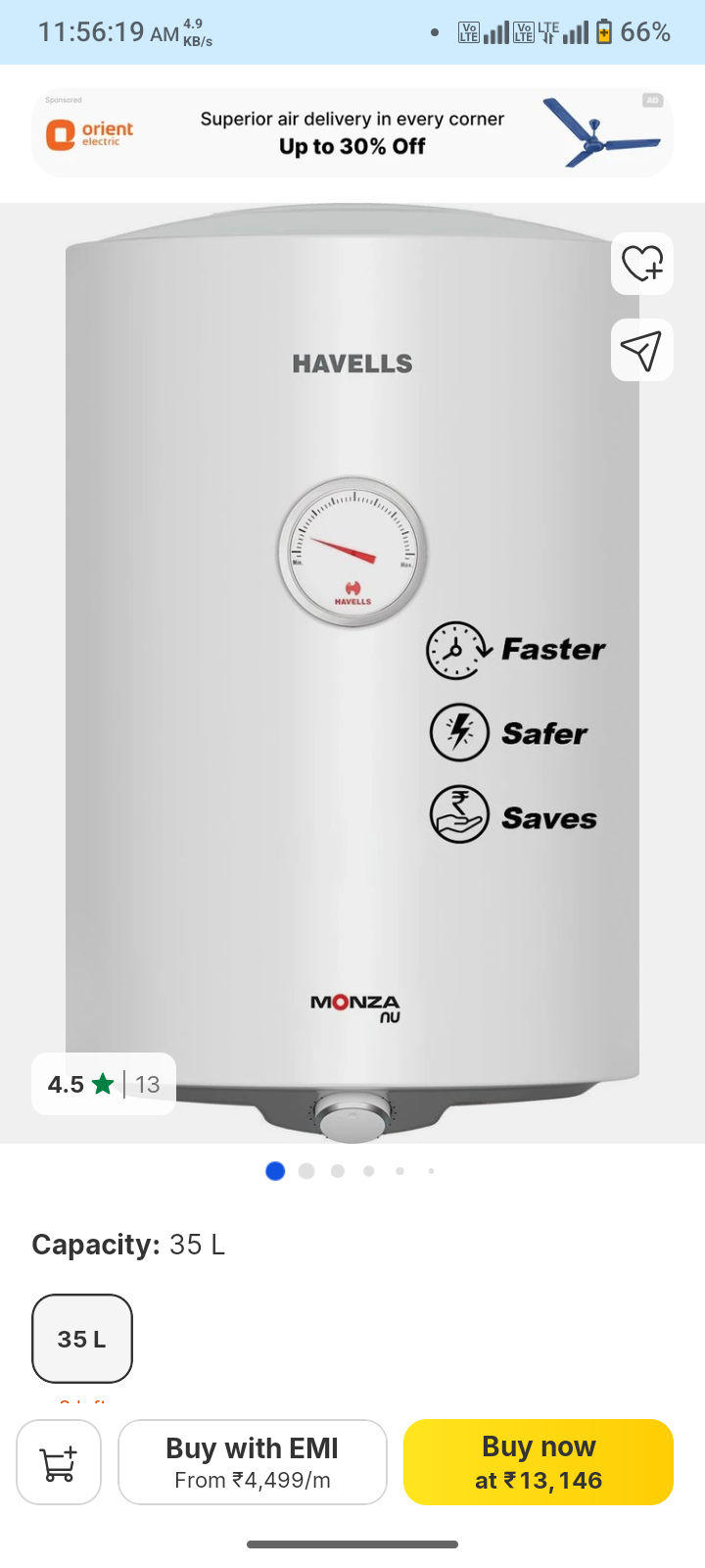 Havells 35 L Storage Water Geyser