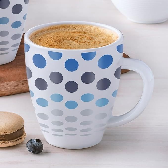 Larah By Borosil Opalware Polka Blue Mug, (390ml, Multicolour)