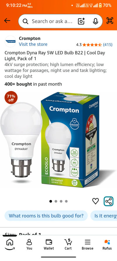 Crompton Dyna Ray 5W LED Bulb B22
