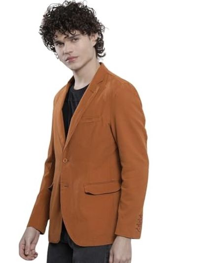 The Indian Garage Co Men's Slim Fit Solid Cotton Blazer