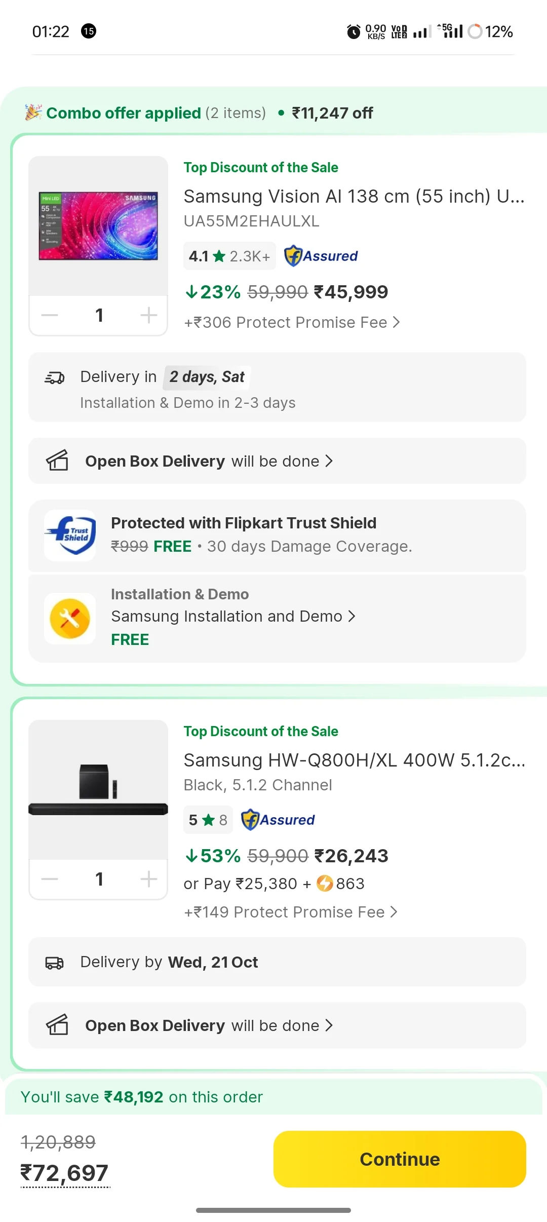 Samsung Q800H 5.1.2ch Soundbar @ ₹15,000 with TV Combo | Flipkart