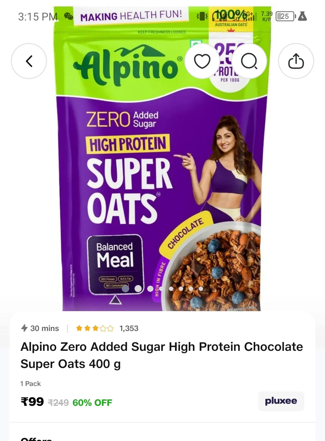 Alpino Zero Added Sugar High Protein Chocolate Super Oats 400g ₹99