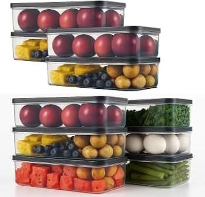 Sulfar Air Tight Plastic Fridge Storage Containers Set for Kitchen (1200 ML, Pack of 10) :