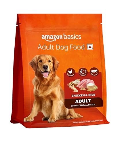 Amazon Basics Dry Dog Food | 1 Kg Trial Pack| Chicken & Rice | with Real Chicken Meat | Kibble for Adult Dogs | Packed with Protein | Suitable for All Breeds