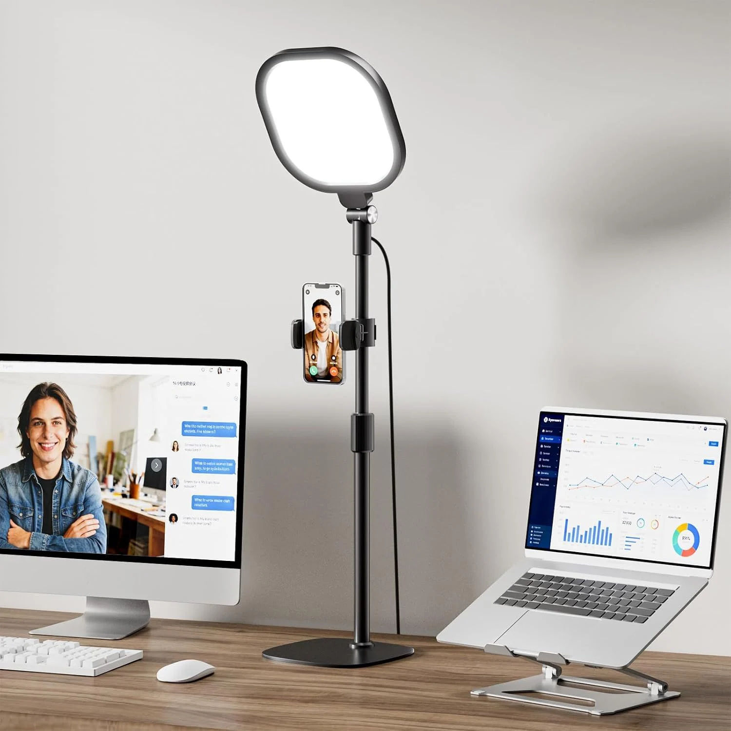 Desktop Video Conference Light for Zoom Meeting, Work from Home, Live Streaming with Nature Soft Light, Adjustable Brightness and Color Temp and Flexible Stand & Versatile Phone Holder