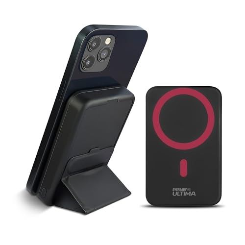 Eveready Ultima MagSafe Compatible Power Bank- PB31, 10,000mAh, 22.5W Wired & 15W Magnetic Wireless Fast Charging Stand for iPhone 12 & Above, Android & Qi Devices (Ensure Device & Case Compatibility)