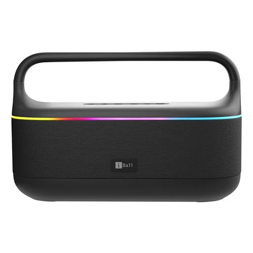 iBall Dhun 180 Portable Bluetooth Speaker, 50W RMS, 5Hrs Playback, Dual Drivers, Dual EQ, Metal Handle, Powerful BASS, TWS Support, RGB Lights, Fabric Finish, Type-C, Call Function (Black)