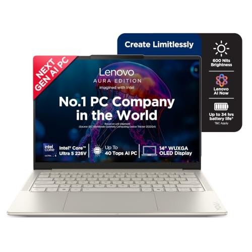 Lenovo Yoga Slim 7 Aura Edition Intel Evo Core Ultra 5 226V (16GB RAM/1TB SSD/14 (35.5cm)/WUXGA OLED/Copilot+ PC/Windows 11/MSO 365 Basic+Office 2024/1Yr ADP/Seashell/1.19Kg), 83JX00G8IN AI Laptop