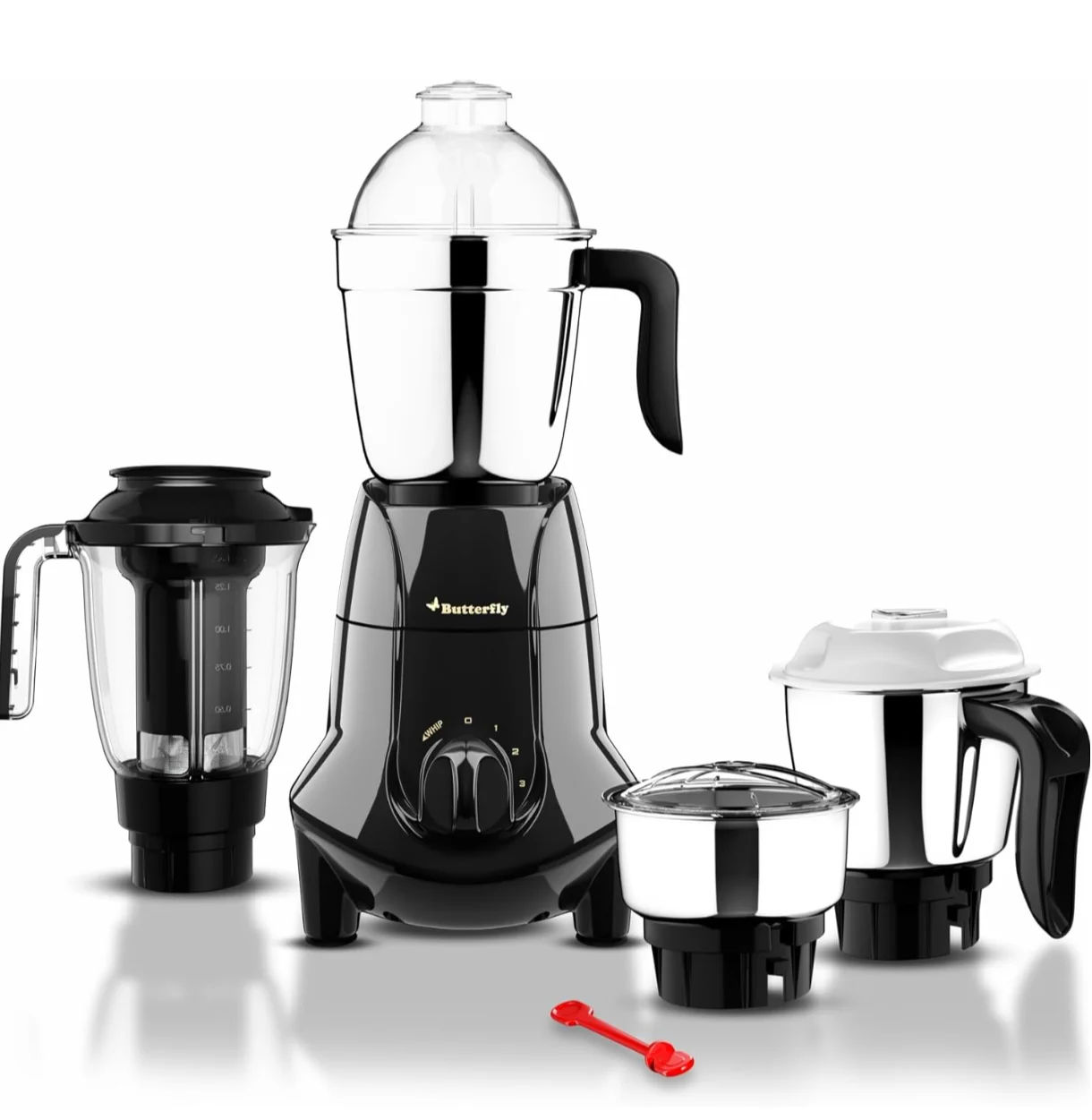 Butterfly Jet Elite 750 Watts Mixer Grinder with 4 Jars 3 Stainless Steel Multipurpose Jars & 1 Juicer Jar | ABS Body | Sturdy Polycarbonate Juicer Jar (Grey)
