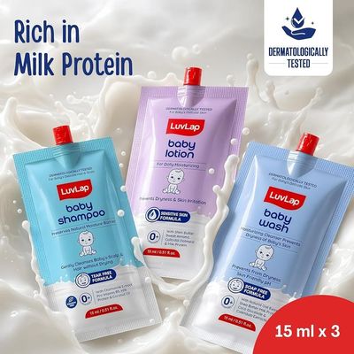 LuvLap Baby Wash, Baby Shampoo, Baby Lotion Combo 15ml each @9 & Everteen Skinthin Ultra Thin Sanitary Pad - XL XL, 2 Pcs@9