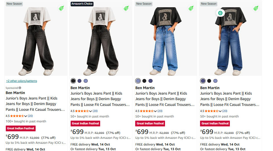 Ben Martin Junior Boys' Baggy Jeans Pant | Elastic Waist Loose Fit Denim Trousers for Kids (Charcoal Black)