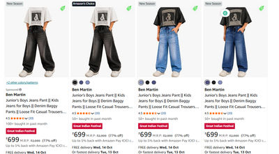 Ben Martin Junior Boys' Baggy Jeans Pant | Elastic Waist Loose Fit Denim Trousers for Kids (Charcoal Black)