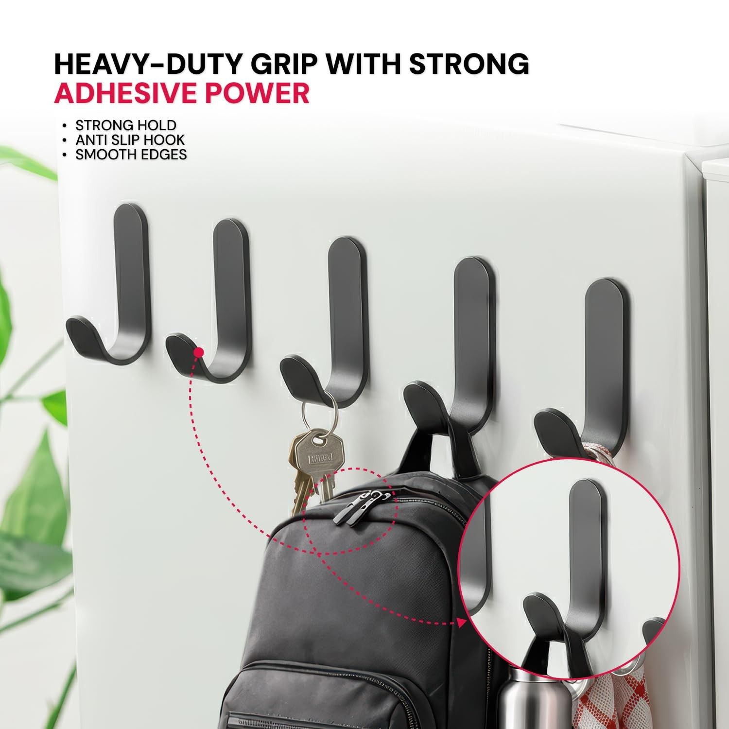 amazon basics 5 Pack Self Adhesive Wall Hooks for Hanging Strong, Carbon Steel Wall Hook for Bathroom, Kitchen & Door, No Drill Sticky Hooks, Waterproof Rust Resistant, Black