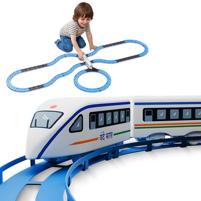 Vande Bharat Toy Train 43 Pcs Track Set for Kids, Electric Toy Train Set, 2 AAA Battery Toy Train, Lights & Sounds, Multi-Layout Train Track Toy Train Set for Kids 12 months to 8Yrs