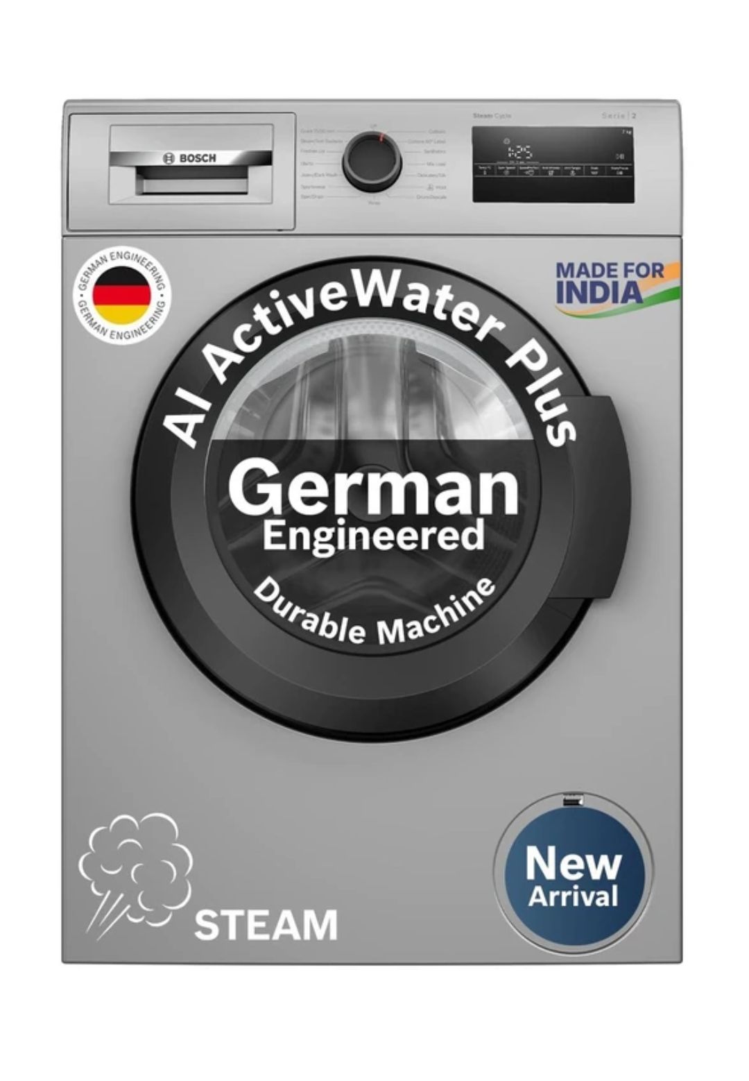 BOSCH 8 kg Fully Automatic Front Load with In-built Heater Grey (WAJ2826BIN)