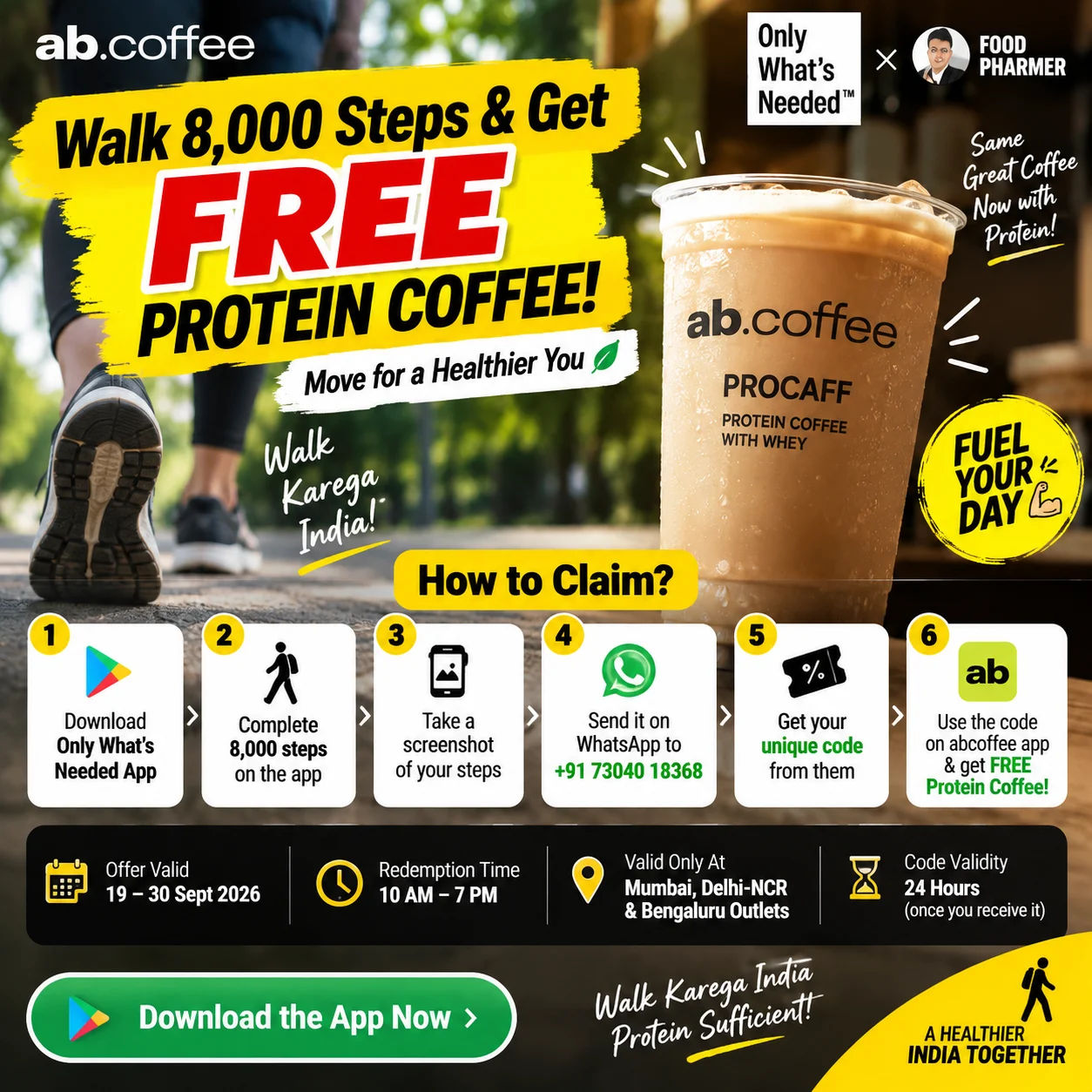 abCoffee : Walk 8,000 Steps & Get FREE Protein Coffee