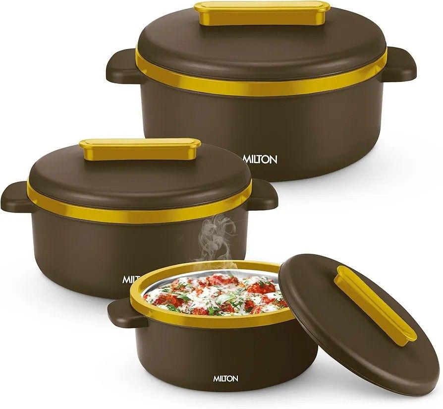 MILTON Micronova Jr. Gift Set Inner Stainless Steel Casserole, Set of 3 (380 ml, 775 ml, 1345 ml),