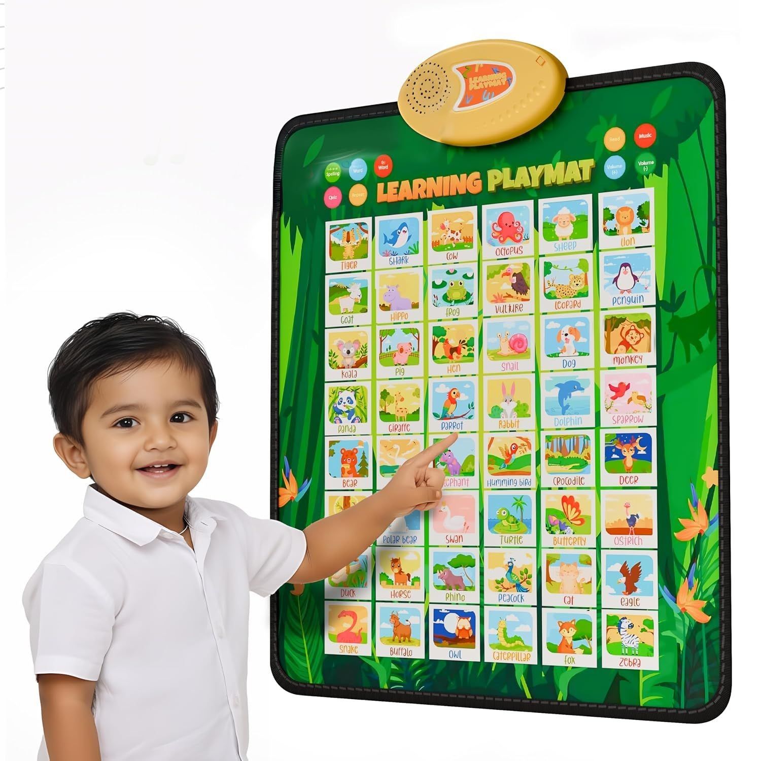Smart Learning Playchart Playmat for Kids 2 to 5 Years, Quiz & Spelling Modes, English Hindi Picture Words, Music, Touch Activated Educational Mat, Alphabet Numbers Animals Birds