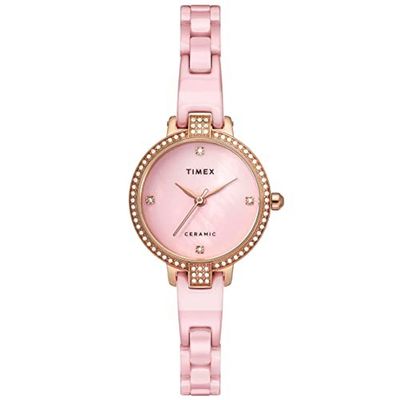 TIMEX Womens 28 mm Mother of Pearl Pink Dial Ceramic Bracelet Analogue Watch - TWEL15701 (WTITWEL15701, Not assigned, Not assigned)