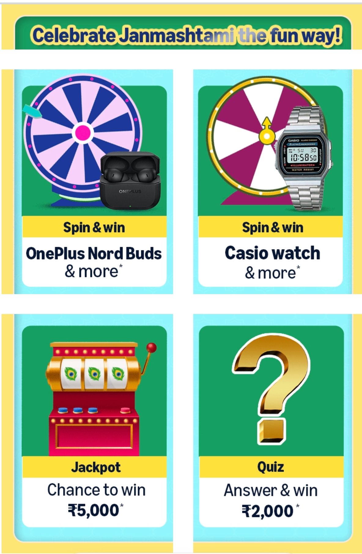 Krishna Janmashtmi Specials Amazon Funzone Games (Spin and Win, Jackpot & Quiz)