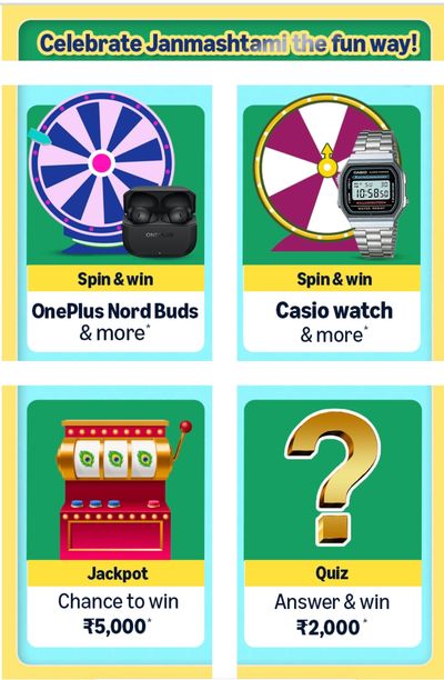 Krishna Janmashtmi Specials Amazon Funzone Games (Spin and Win, Jackpot & Quiz)