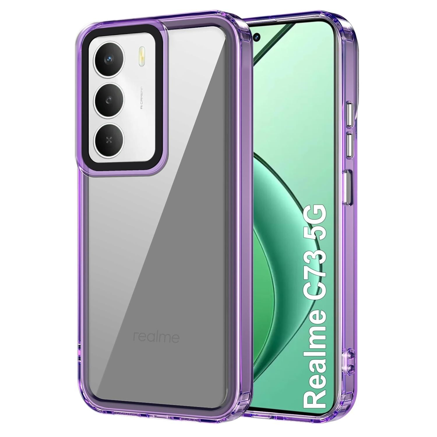 Amazon Basics Back Case Cover for Realme C73 5G | Compatible for Realme C73 5G Back Cover | Case Cover with Camera Protection | (TPU + PC | Translucent Purple)