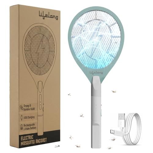 Lifelong Rechargeable Electric Mosquito Racket | Electric Fly Swatter | Mosquito Bat, White