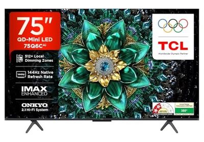 TCL 189 cm (75 Inches) Smartchoice 4K UHD Smart QD-Mini LED Google TV | 144Hz Refresh Rate | 3GB RAM | 46W Onkyo 2.1 | Upto 512+ Zones | IMAX Enhanced | 75Q6C