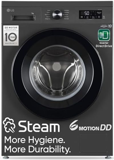LG 7 Kg, 5 Star, DD Technology, Steam Wash, 6 Motion DD, Fully-Automatic Front Load Washing Machine (FHB1207Z2M, Allergy Care, In-Built Heater, Touch Panel, Middle Black)