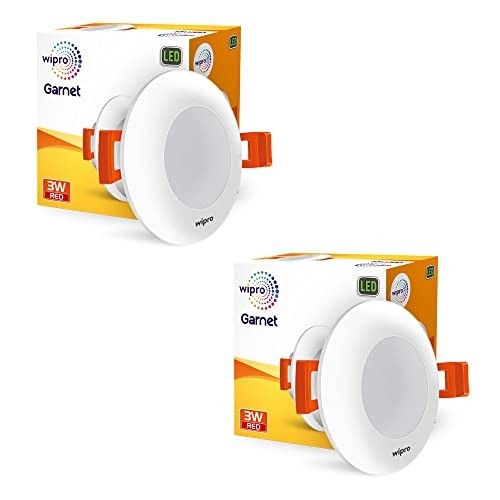 wipro Garnet 3W LED Mini Downlight | Red | Compact Design with 120° Beam Angle | Recessed Down Light for False Ceiling | Cutout - 2.3 inch | Pack of 2