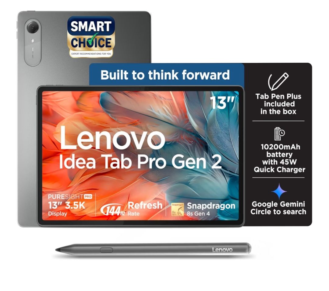 Lenovo Idea Tab Pro Gen 2 with Pen Plus {Smartchoice} 13" Display, 3.5K Resolution| 8GB, 256GB | Snapdragon 8s Gen 4 | 10200mAh, 4 JBL Speakers, USB 3.0 with DP-Out, Wi-Fi 7, Luna Grey
