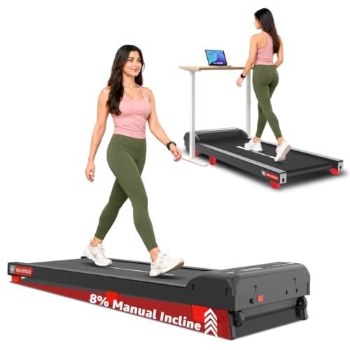 PowerMax Fitness WalkPad-2 Under Desk Walking Pad Treadmill for Home Use|3.0 HP Motor|Compact Design with Manual Incline|Shock Absorption System|110 kg Capacity|LED Display|Remote Control (Red Black)