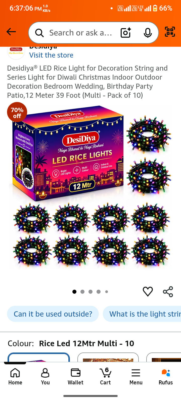 Desidiya® LED Rice Light for Decoration String and Series Light for Diwali Christmas Indoor Outdoor Decoration Bedroom Wedding, Birthday Party Patio,12 Meter 39 Foot (Multi - Pack of 10)