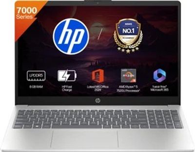 HP 15 AMD Ryzen 5 Quad Core 7520U - (8 GB/512 GB SSD/Windows 11 Home) 15-fc0805AU Thin and Light Laptop (15.6 inch, Natural Silver, 1.59 kg, With MS Office)