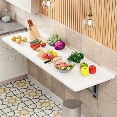 Lukzer Engineered Wood Wall Mounted Folding Table (MT-001 / White / 120 × 40 cm)