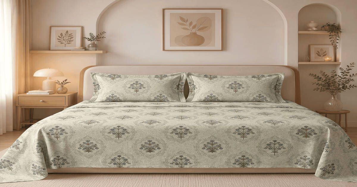 BSB HOME 225 TC Cotton feel Double Bed Bedsheet with 2 Pillow Covers,