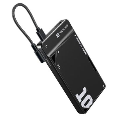 Portronics Luxcell Uno 10K 10000 mAh 22.5W Fast Charging Power Bank with Detachable Type C Cable, Ultra Slim Power Bank with Mach USB-A Output, Type C PD Output, Type C Input, Wake Up Button(Black)