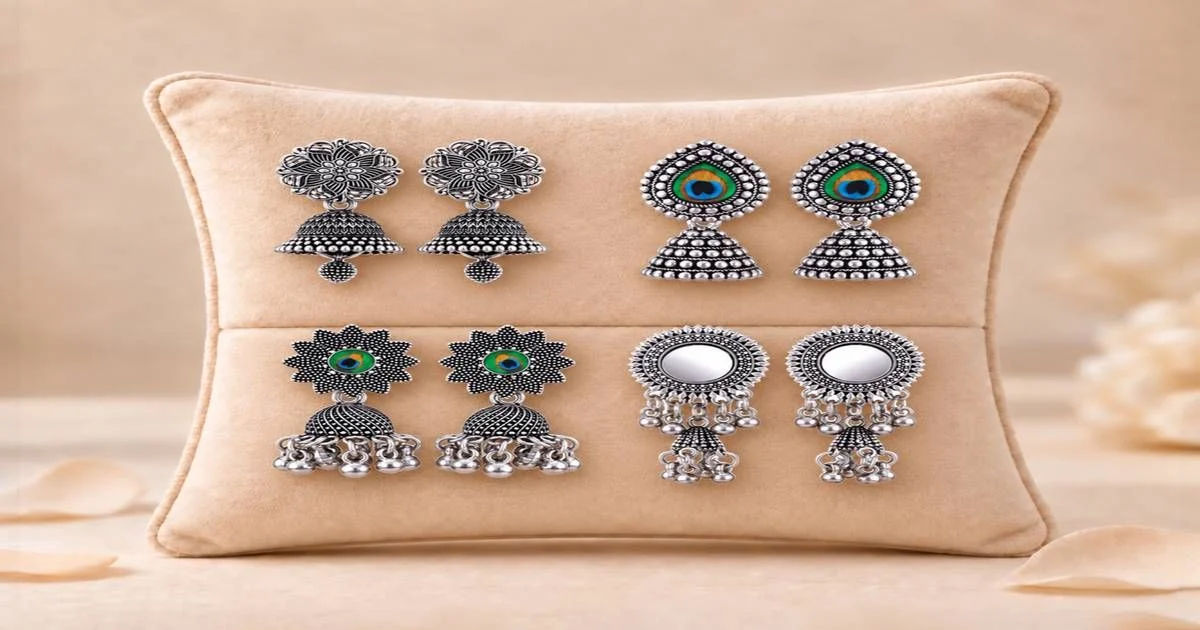 Jhumka Oxidised Silver Earrings