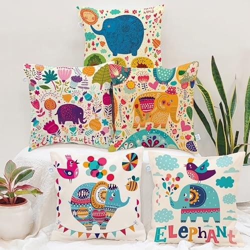 STITCHNEST Set of 5 Polycotton Cushion Covers - 16x16 Inches