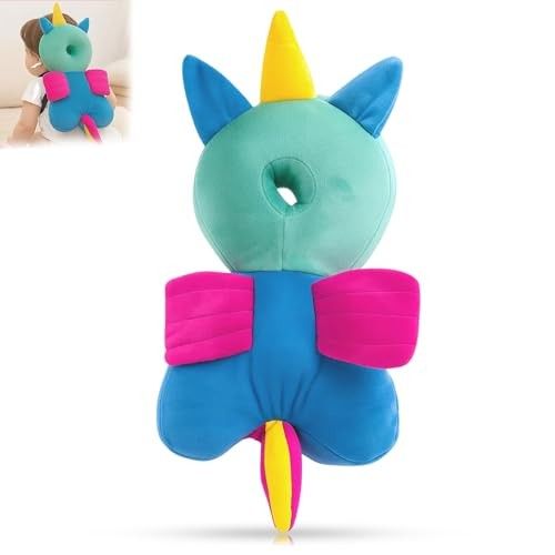GLUN® 1 Piece Cute Rainbow Unicorn Shape Soft Baby Head Protector Backpack, Cushioning, Adjustable Shoulder Belt, Head Protection for 6-15 Month Toddler Babies