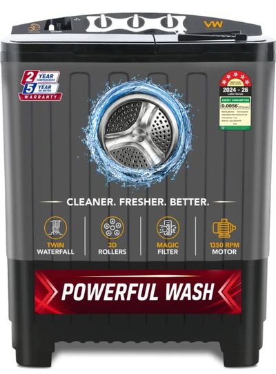 VW 7.5Kg Semi automatic Top load Black Washing Machine