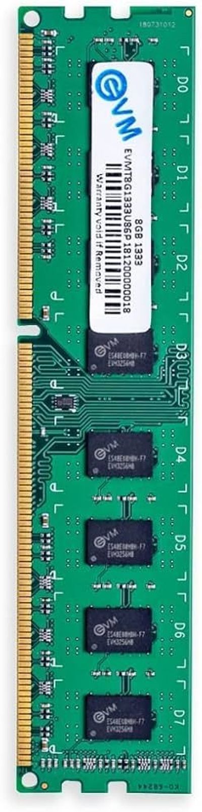 EVM 8GB DDR3 Desktop RAM 1333MHz | Long-DIMM - 1.5V Low Voltage| 240-PIN Pin, Intel & AMD Compatible | High-Speed PC Memory Upgrade | 10 Year Warranty (EVMT8G1333U86P)