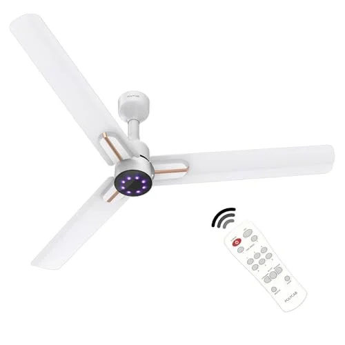 Polycab Wizzy Neo LED 1200mm BLDC Ceiling Fan with remote| BEE 5 Star Rated, Higher Air Delivery| LED Indicator,Sleep and Breeze Mode |3 Years WarrantyMatt White Rosegold
