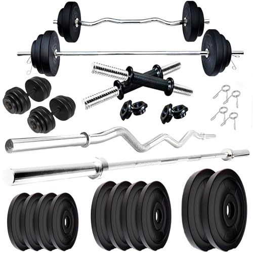 BULLAR Home Gym Combo, 20kg to 40kg 3ft Curl Rod 5ft Straight Rod, Pair Dumbbell Rods, Weight Plates, Gym Equipment Set (20 Kg)