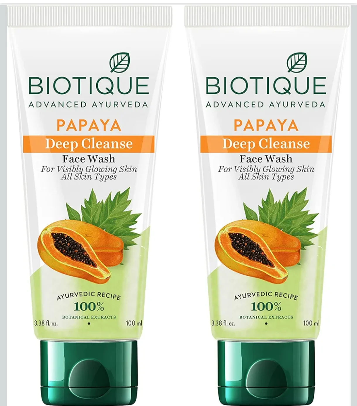 Biotique Papaya Deep Cleanse Face Wash | Gentle Exfoliation | Visibly Glowing Skin | 100% Botanical Extracts| Suitable for All Skin Types | 2x100ml