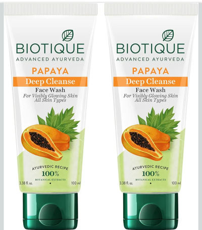 Biotique Papaya Deep Cleanse Face Wash | Gentle Exfoliation | Visibly Glowing Skin | 100% Botanical Extracts| Suitable for All Skin Types | 2x100ml