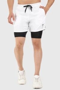 Fuaark Men White Slim Fit Training or Gym Rapid Dry Sports Shorts