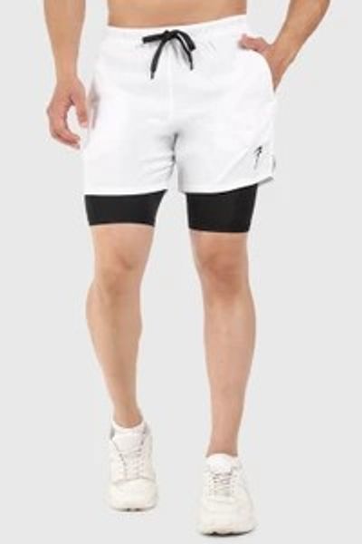 Fuaark Men White Slim Fit Training or Gym Rapid Dry Sports Shorts