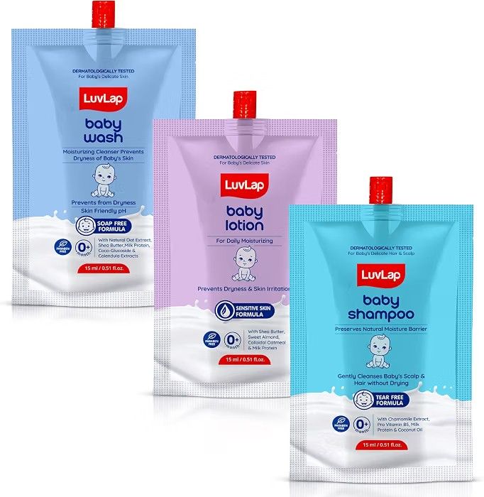 LuvLap Baby Wash, Baby Shampoo, Baby Lotion -45ml, Sample Pack